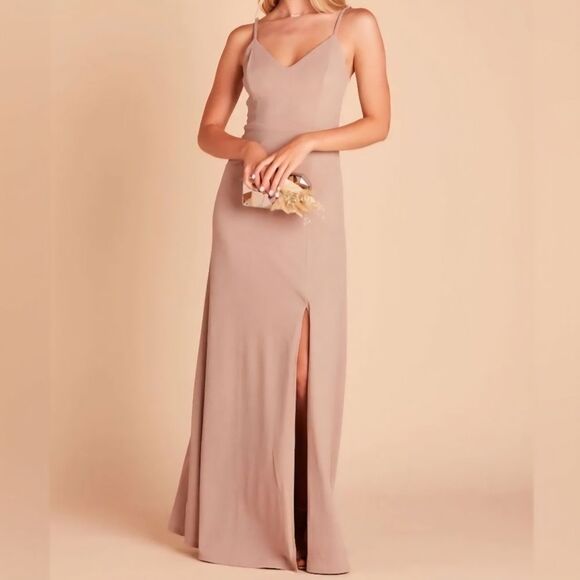 NWT Birdy Grey | Jay Long Dress Crepe Leg Slit In Taupe, Womens XL - Picture 9 of 10